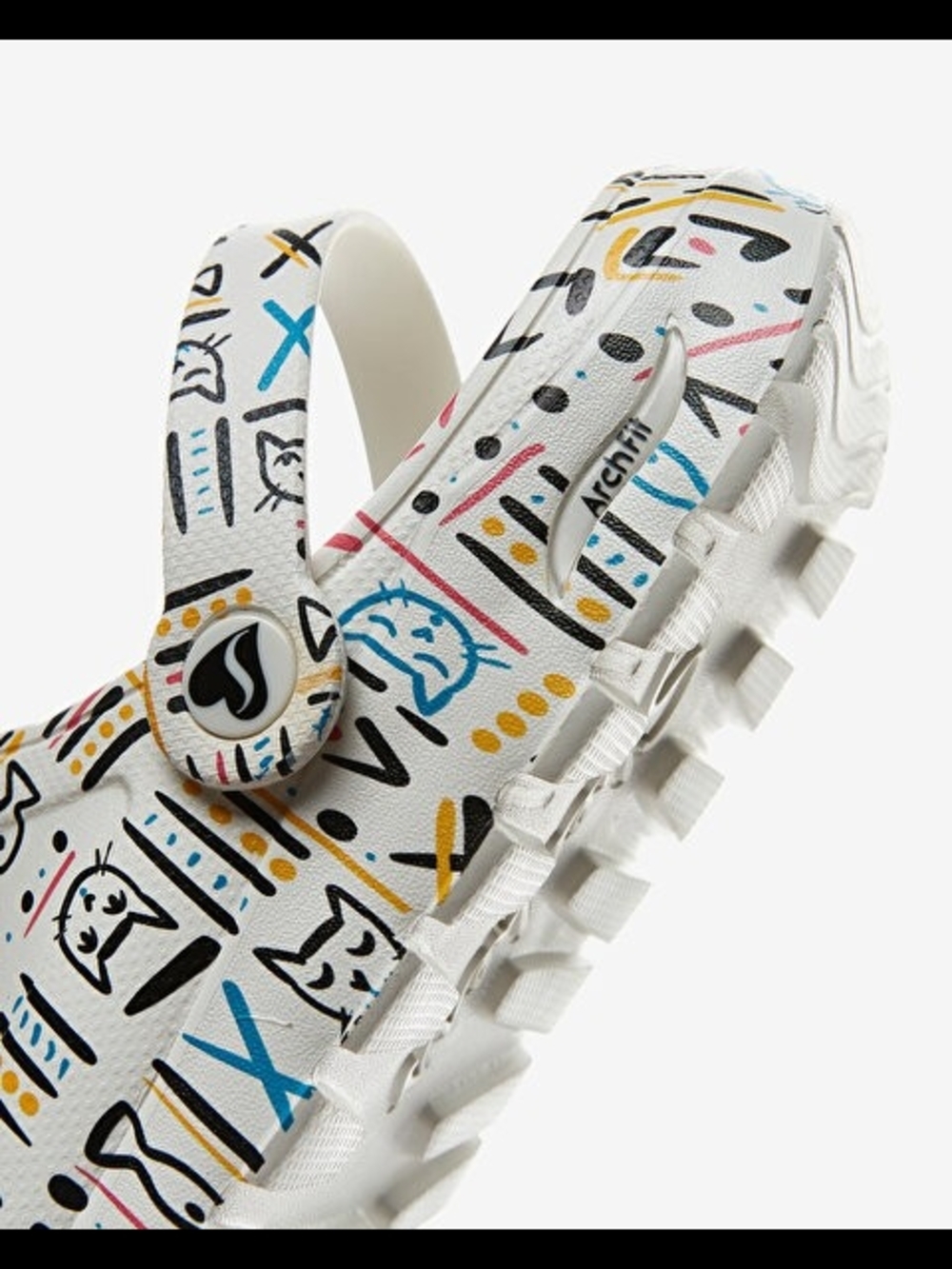 Skechers White Graphic Slip-On Sandal Clogs with Multicolor Doodle Print - Picture 4 of 5